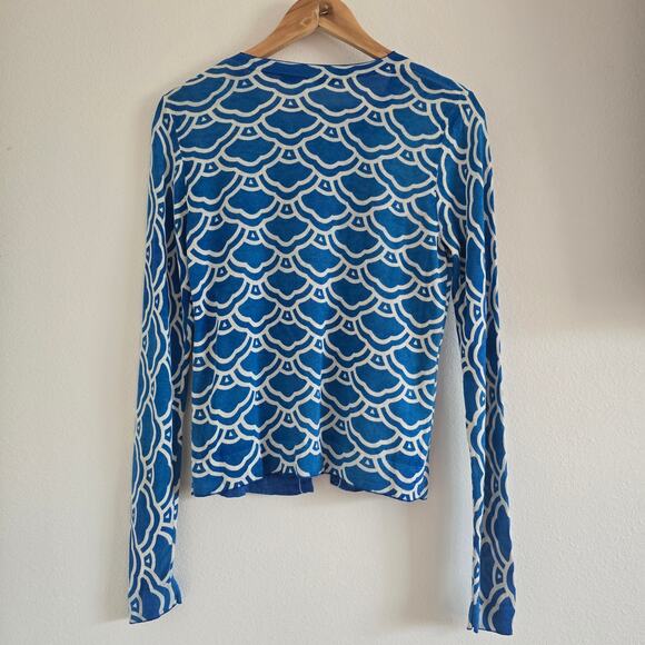 Diane Von Furstenberg Ibiza Silk Cashmere Blend Cardigan Blue Size M Slim Fit - Picture 4 of 8